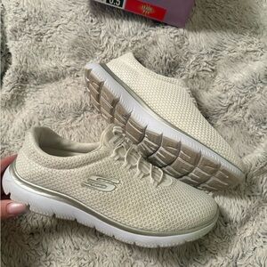 Skechers Women's White Mesh Slip-On Sneakers